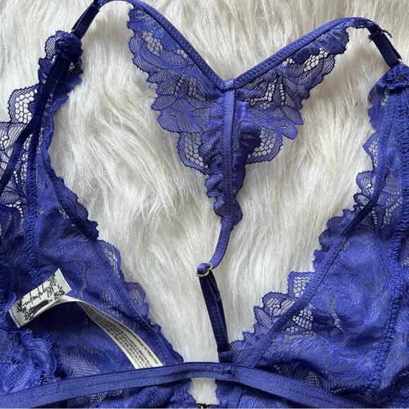 Free People Lace Bralette Size XS Blue Purple Butterfly Racerback Bra - Picture 4 of 6